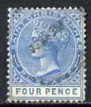 St Christopher 1870-79 QV Crown CC 4d blue P14 used SG8, stamps on , stamps on  qv , stamps on 