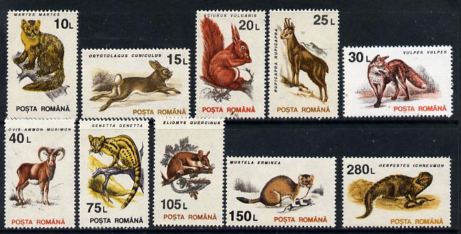Rumania 1993 Mammals set of 10 unmounted mint, SG 5533-42, Mi 4901-10*, stamps on animals, stamps on mammals, stamps on rabbit, stamps on fox, stamps on stoat, stamps on mongoose, stamps on squirrel, stamps on chamois, stamps on argali, stamps on genet, stamps on dormouse, stamps on  fox , stamps on foxes, stamps on 