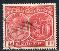 St Kitts-Nevis 1920-22 KG5 MCA Medicinal Spring 1d scarlet used SG25, stamps on , stamps on  kg5 , stamps on 