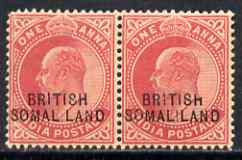 Somaliland 1903 KE7 opt at bottom on 1a horiz pair, one with SOMAL LAND variety, the other with BRITISh overal toning and corner perf fault, mounted mint SG26d, stamps on , stamps on  ke7 , stamps on 