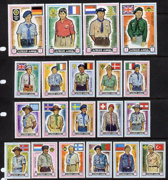 Ajman 1971 Scouts perf set of 20 unmounted mint (Mi 904-23A), stamps on scouts    flags, stamps on scots, stamps on scotland