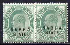 Indian States - Nabha 1903-09 KE7 1/2a green horiz pair, one stamp with NABIIA variety, unmounted mint SG38, stamps on , stamps on  ke7 , stamps on 
