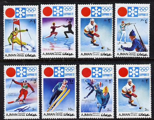 Ajman 1971 Sapporo Winter Olympics perf set of 8 (Mi 1107-14A) unmounted mint, stamps on sport    skiing    biathlon    skating    bobsled    ice hockey    olympics