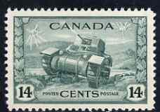 Canada 1942-48 KG6 War Effort 14c Tank mounted mint SG 385, stamps on , stamps on  kg6 , stamps on 