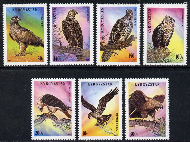 Kyrgyzstan 1995 Birds of Prey perf set of 7 unmounted mint, stamps on birds, stamps on birds of prey