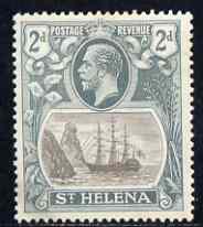 St Helena 1922-37 KG5 Badge Script 2d single with variety Bottom vignette frame line broken at left, thinned at centre and left frame line weak at top of rock (stamp 20) ..., stamps on , stamps on  kg5 , stamps on ships, stamps on 
