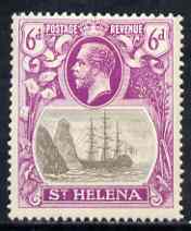 St Helena 1922-37 KG5 Badge Script 6d single with variety 'Bottom vignette frame line broken twice' (stamp 24) mtd mint SG 104var, stamps on , stamps on  kg5 , stamps on ships, stamps on 