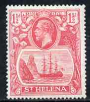 St Helena 1922-37 KG5 Badge Script 1.5d rose-red single with variety 'Top vignette frame line broken, Scratch across 3 lines of shading in front of rock and thin scratch through hull' (stamp 29) mtd mint SG 99var, stamps on , stamps on  kg5 , stamps on ships, stamps on 