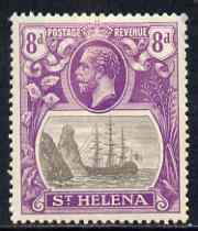 St Helena 1922-37 KG5 Badge Script 8d single with variety '11th line of shading broken to right of mizzen mast and rope broken at top of mizzen peak' (stamp 32) mtd mint SG 105var, stamps on , stamps on  kg5 , stamps on ships, stamps on 