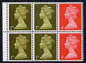 Great Britain 1967-79 Machin 1d/4d vermilion booklet pane of 6 unmounted mint (reasonable perfs), stamps on 