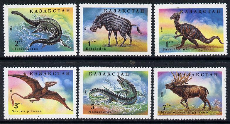 Kazakhstan 1994 Dinosaurs perf set of 6 unmounted mint, stamps on animals    dinosaurs