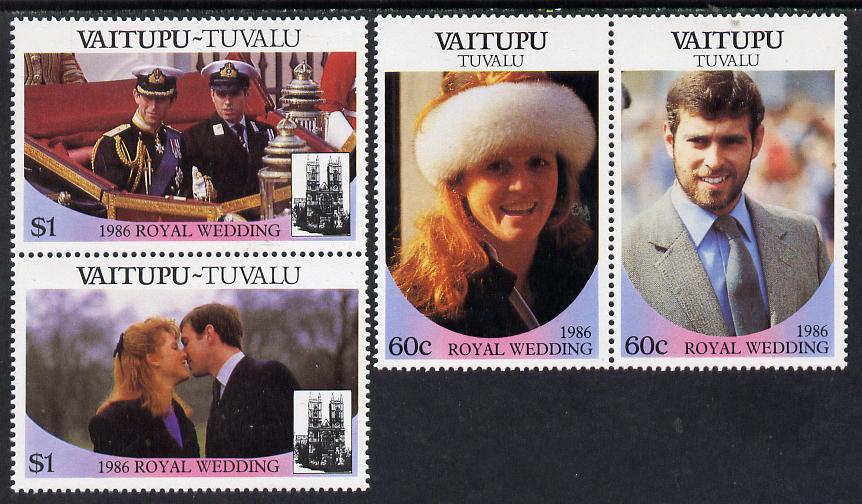 Tuvalu - Vaitupu 1986 Royal Wedding (Andrew & Fergie) set of 4 (2 se-tenant pairs) unmounted mint, stamps on royalty, stamps on andrew, stamps on fergie, stamps on 
