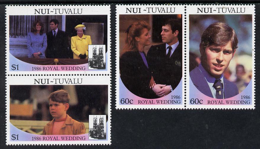 Tuvalu - Nui 1986 Royal Wedding (Andrew & Fergie) set of 4 (2 se-tenant pairs) unmounted mint, stamps on royalty, stamps on andrew, stamps on fergie, stamps on 
