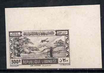 Lebanon 1945 300p black imperf corner single mounted mint, stamps on 