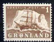 Greenland 1950-60 Polar Ship 1k brown mtd mint SG 34, stamps on 