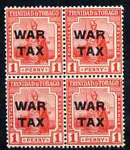 Trinidad & Tobago 1917 War Tax 1d block of 4 unmounted mint SG182, stamps on 