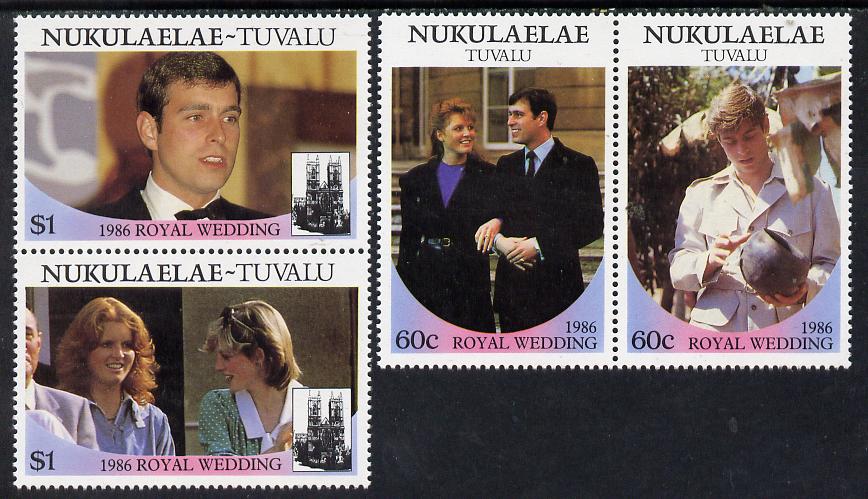 Tuvalu - Nukulaelae 1986 Royal Wedding (Andrew & Fergie) set of 4 (2 se-tenant pairs) unmounted mint, stamps on royalty, stamps on andrew, stamps on fergie, stamps on 