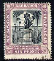 Barbados 1906 Nelson Centenary 6d Crown CC used SG 150, stamps on , stamps on nelson