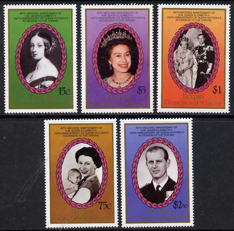 St Vincent - Bequia 1987 Ruby Wedding set of 5 unmounted mint, stamps on royalty      ruby