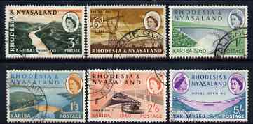 Rhodesia & Nyasaland 1960 Opening of Kariba Hydro-electric Scheme set of 6 used, SG 32-37, stamps on 