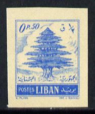 Lebanon 1953 Cedar Tree 0p50 imperf single printed on the gummed side, as SG 464*, stamps on trees
