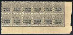 Indian States - Gwalior 1899-1911 QV 3p grey marginal block of 12 (6 x 2) from right of sheet (rows 17 & 18) with minor broken letters noted, overall toning but unmounted..., stamps on , stamps on  qv , stamps on 
