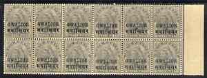 Indian States - Gwalior 1899-1911 QV 3p grey corner block of 12 (6 x 2) from lower right of sheet (rows 19 & 20) with minor broken letters noted, overall toning but unmou..., stamps on , stamps on  qv , stamps on 