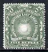 Kenya, Uganda & Tanganyika - British East Africa 1890-95 Light & Liberty 5r grey-green mtd mint SG19, stamps on 