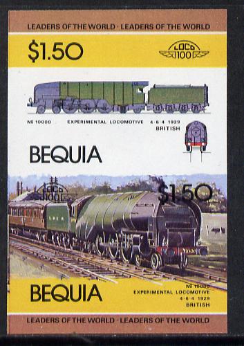 St Vincent - Bequia 1984 Locomotives #1 (Leaders of the World) $1.50 (Experimental Loco) unmounted mint se-tenant imperf proof pair in issued colours from limited printin..., stamps on railways