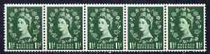 Great Britain 1952-54 Wilding 1.5d Tudor wmk (s/ways) horiz coil strip of 5, centre stamp with flaw over OS of Postage, unmounted mint, stamps on 