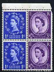 Great Britain 1960-67 Wilding 1d/3d Crowns phos (s/ways wmk) booklet pane of 4 unmounted mint, stamps on 