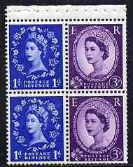 Great Britain 1958-65 Wilding 1d/3d Crowns phos (s/ways wmk) booklet pane of 4 unmounted mint, stamps on 