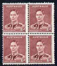 Australia 1937-39 KG6 1.5d maroon perf 15 x 14 block of 4 superb unmounted mint SG 182, stamps on , stamps on  kg6 , stamps on 
