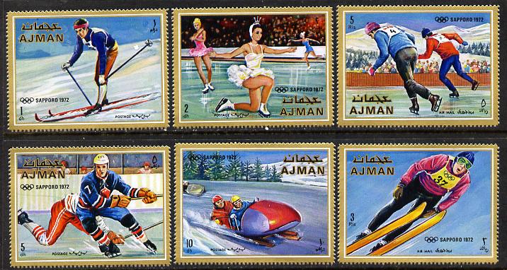 Ajman 1970 Winter Olympics set of 6 unmounted mint, Mi 662-7A, stamps on sport     olympics     skating    bobsled    ice hockey   skiing