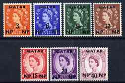 Qatar 1960 Wilding New wmk surch set of 7 mtd mint SG 20-26, stamps on 
