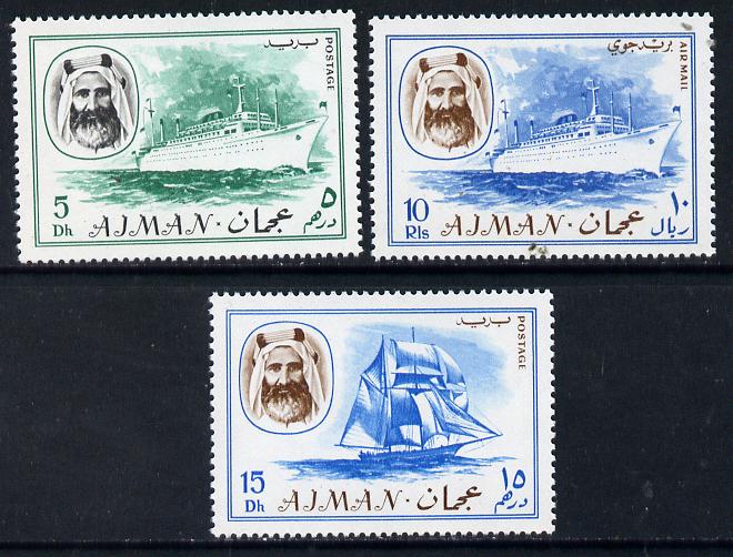 Ajman 1967 Ships (5Dh, 15Dh & 10R from Transport perf set of 14) unmounted mint Mi 131, 132 & 140*, stamps on ships