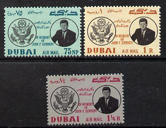 Dubai 1964 Pres Kennedy Memorial set of 3 unmounted mint S 47-49, stamps on personalities, stamps on kennedy, stamps on usa presidents, stamps on americana