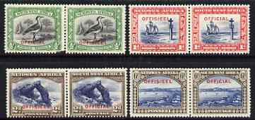 South West Africa 1931 Official 3 vals only (ex 1/2d) horiz bilingual pairs mtd mint SG O14-O16, stamps on 