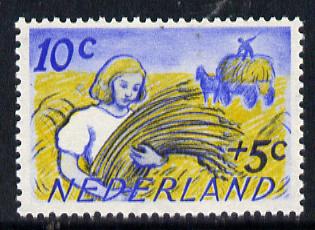 Netherlands 1949 Scouts Cultural Fund 10c + 5c (Gathering Wheat) SG 682, stamps on agriculture    farming    scouts     wheat