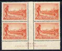 Australia 1934 Centenary of Victoria 2d Perf 11.5 John Ash imprint gutter block of 4, fine mounted mint (3 stamps unmounted mint) SG 147a, stamps on 
