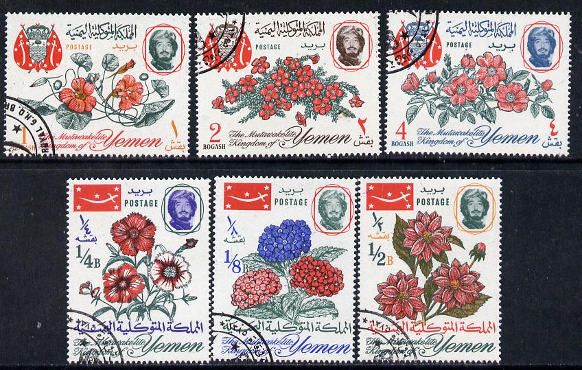 Yemen - Royalist 1965 Flowers set of 6 cto, Mi 182-87 (SG R106-111), stamps on flowers      roses