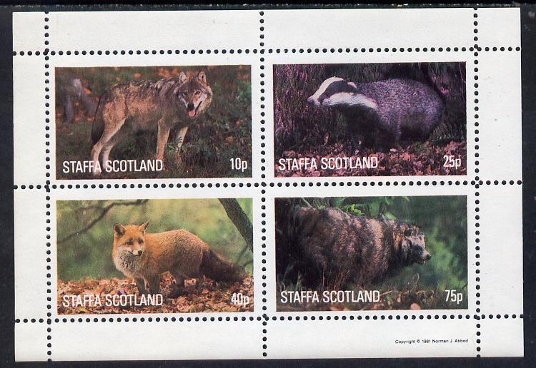 Staffa 1981 Animals #1 (Fox, Badger, etc) perf  set of 4 values (10p to 75p) unmounted mint, stamps on animals    fox    badger    wolf      dogs, stamps on  fox , stamps on foxes, stamps on 