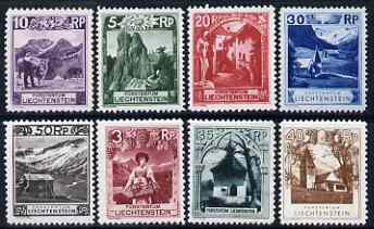 Liechtenstein 1930 Pictorials 8 vals (various perfs) vlm, Mi 94-97 & 99-102 , stamps on 