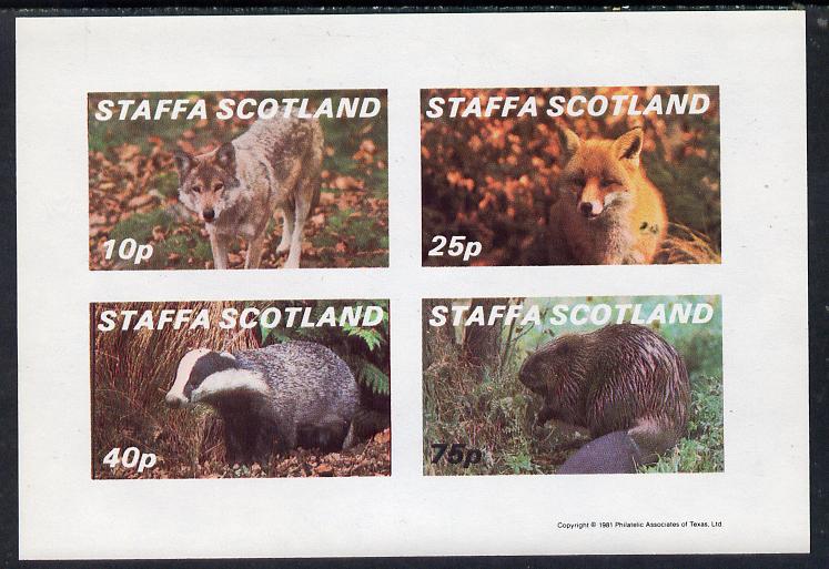 Staffa 1981 Animals #2 (Fox, Badger, Wolf & Beaver) imperf  set of 4 values (10p to 75p) unmounted mint, stamps on , stamps on  stamps on animals    fox    badger    wolf    beaver    dogs, stamps on  stamps on  fox , stamps on  stamps on foxes, stamps on  stamps on  