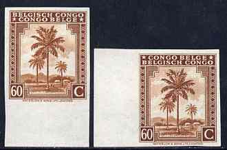 Belgian Congo 1942 Oil Palms 60c brown two imperf marginal singles with bi-lingual inscription reversed, mounted mint, stamps on 