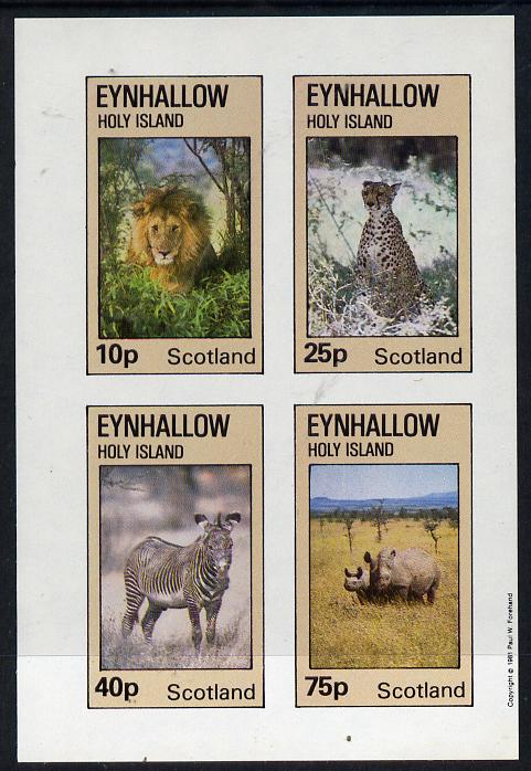 Eynhallow 1981 Animals #01 (Lion, Rhino, Zebra) imperf  set of 4 values (10p to 75p) unmounted mint , stamps on animals   cats    zebras, stamps on zebra