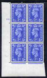 Great Britain 1950-52 KG6 1d light ultramarine corner block of 6 with cyl 191 dot unmounted mint cat \A315, stamps on , stamps on  kg6 , stamps on 