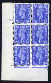 Great Britain 1950-52 KG6 1d light ultramarine corner block of 6 with cyl 191 no dot mounted mint cat \A315, stamps on , stamps on  kg6 , stamps on 