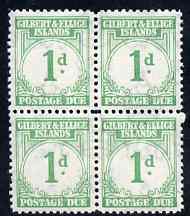 Gilbert & Ellice Islands 1940 KG6 Postage Due 1d emerald unmounted mint block of 4, SG D1 cat \A352, stamps on , stamps on  kg6 , stamps on 