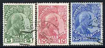 Liechtenstein 1912-15 Prince John set of 3 fine used, SG2-4 cat 2, stamps on 